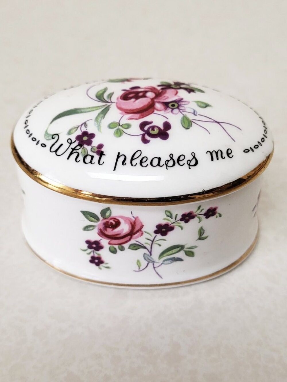 Vtg Staffordshire Porcelain Box Trinket Mirrored Fine Bone China Crown England